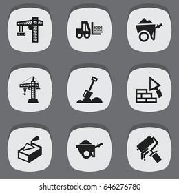 Set Of 9 Editable Structure Icons. Includes Symbols Such As Facing, Truck, Lifting Equipment And More. Can Be Used For Web, Mobile, UI And Infographic Design.