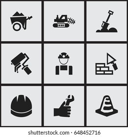 Set Of 9 Editable Structure Icons. Includes Symbols Such As Facing, Oar , Handcart. Can Be Used For Web, Mobile, UI And Infographic Design.