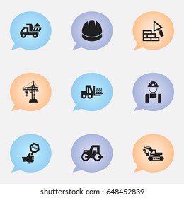 Set Of 9 Editable Structure Icons. Includes Symbols Such As Truck, Hardhat, Endurance And More. Can Be Used For Web, Mobile, UI And Infographic Design.