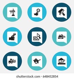 Set Of 9 Editable Structure Icons. Includes Symbols Such As Facing, Hands , Truck. Can Be Used For Web, Mobile, UI And Infographic Design.