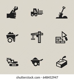 Set Of 9 Editable Structure Icons. Includes Symbols Such As Facing, Lifting Equipment, Oar And More. Can Be Used For Web, Mobile, UI And Infographic Design.
