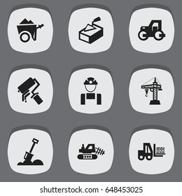 Set Of 9 Editable Structure Icons. Includes Symbols Such As Elevator, Employee, Oar And More. Can Be Used For Web, Mobile, UI And Infographic Design.