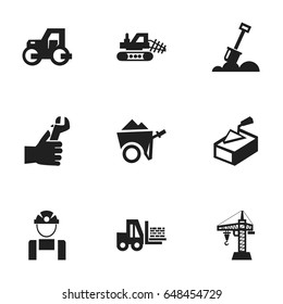 Set Of 9 Editable Structure Icons. Includes Symbols Such As Mule, Elevator, Caterpillar And More. Can Be Used For Web, Mobile, UI And Infographic Design.