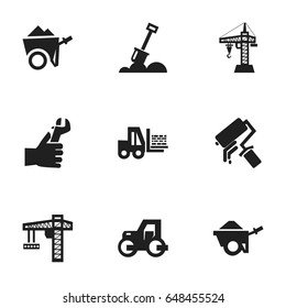 Set Of 9 Editable Structure Icons. Includes Symbols Such As Truck , Handcart ,  Lifting Equipment. Can Be Used For Web, Mobile, UI And Infographic Design.