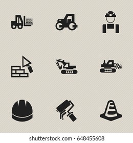 Set Of 9 Editable Structure Icons. Includes Symbols Such As Caterpillar, Scrub, Truck And More. Can Be Used For Web, Mobile, UI And Infographic Design.