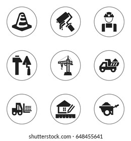 Set Of 9 Editable Structure Icons. Includes Symbols Such As Camion, Employee, Elevator And More. Can Be Used For Web, Mobile, UI And Infographic Design.