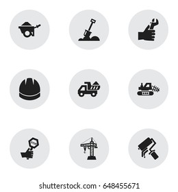 Set Of 9 Editable Structure Icons. Includes Symbols Such As Camion, Mule, Elevator And More. Can Be Used For Web, Mobile, UI And Infographic Design.