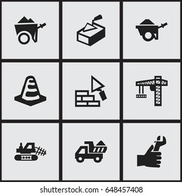 Set Of 9 Editable Structure Icons. Includes Symbols Such As Camion, Trolley, Spatula And More. Can Be Used For Web, Mobile, UI And Infographic Design.
