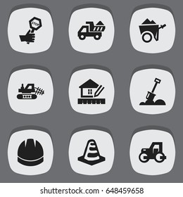 Set Of 9 Editable Structure Icons. Includes Symbols Such As Notice Object, Mule, Home Scheduling And More. Can Be Used For Web, Mobile, UI And Infographic Design.