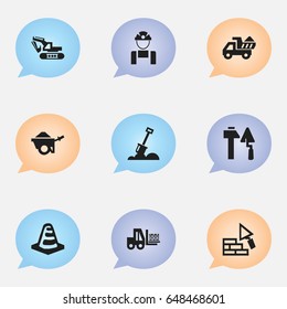 Set Of 9 Editable Structure Icons. Includes Symbols Such As Camion, Notice Object, Oar And More. Can Be Used For Web, Mobile, UI And Infographic Design.