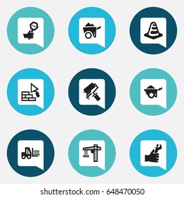 Set Of 9 Editable Structure Icons. Includes Symbols Such As Handcart , Scrub, Truck. Can Be Used For Web, Mobile, UI And Infographic Design.