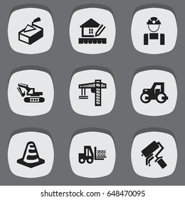 Set Of 9 Editable Structure Icons. Includes Symbols Such As Truck, Employee, Home Scheduling And More. Can Be Used For Web, Mobile, UI And Infographic Design.