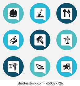 Set Of 9 Editable Structure Icons. Includes Symbols Such As Spatula, Construction Tools, Hardhat And More. Can Be Used For Web, Mobile, UI And Infographic Design.