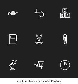 Set Of 9 Editable Teach Icons. Includes Symbols Such As A B C, Chemical, Watch And More. Can Be Used For Web, Mobile, UI And Infographic Design.