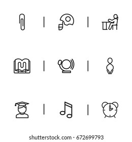 Set Of 9 Editable Teach Icons. Includes Symbols Such As Helm, Jumping, Music Sign And More. Can Be Used For Web, Mobile, UI And Infographic Design.