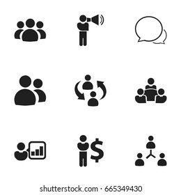 Set Of 9 Editable Team Icons. Includes Symbols Such As Group, Finance Director, Teamwork And More. Can Be Used For Web, Mobile, UI And Infographic Design. - Shutterstock ID 665349430