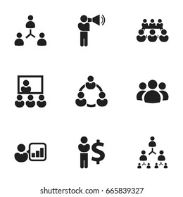 Set Of 9 Editable Team Icons. Includes Symbols Such As Group, Publicity, Finance Director And More. Can Be Used For Web, Mobile, UI And Infographic Design.