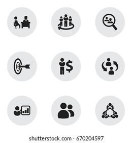 Set Of 9 Editable Team Icons. Includes Symbols Such As Goal, Friendship, Team And More. Can Be Used For Web, Mobile, UI And Infographic Design.