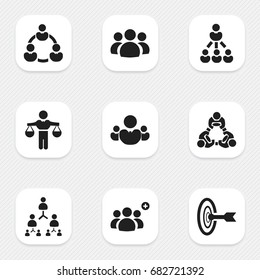 Set Of 9 Editable Team Icons. Includes Symbols Such As Hierarchy, Cooperation, Group And More. Can Be Used For Web, Mobile, UI And Infographic Design.