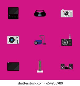 Set Of 9 Editable Tech Icons. Includes Symbols Such As Modem, Turntable, Palmtop And More. Can Be Used For Web, Mobile, UI And Infographic Design.