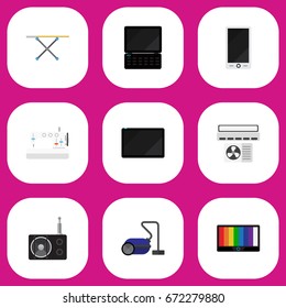 Set Of 9 Editable Tech Icons. Includes Symbols Such As Palmtop, Tuner, Sweeper And More. Can Be Used For Web, Mobile, UI And Infographic Design.