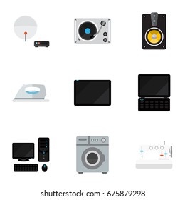 Set Of 9 Editable Tech Icons. Includes Symbols Such As Palmtop, Appliance, Turntable And More. Can Be Used For Web, Mobile, UI And Infographic Design.