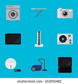 Set Of 9 Editable Technology Icons. Includes Symbols Such As Notebook, Modem, Antenna And More. Can Be Used For Web, Mobile, UI And Infographic Design.