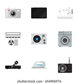 Set Of 9 Editable Technology Icons. Includes Symbols Such As Palmtop, Turntable, Sewing Machine And More. Can Be Used For Web, Mobile, UI And Infographic Design.