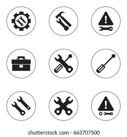 Set Of 9 Editable Toolkit Icons. Includes Symbols Such As Caution, Screwdriver, Portfolio And More. Can Be Used For Web, Mobile, UI And Infographic Design.