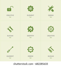 Set Of 9 Editable Toolkit Icons. Includes Symbols Such As Opened Padlock, Pliers Hammer, Settings And More. Can Be Used For Web, Mobile, UI And Infographic Design.