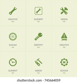Set Of 9 Editable Toolkit Icons. Includes Symbols Such As Time, Access, Options And More. Can Be Used For Web, Mobile, UI And Infographic Design.