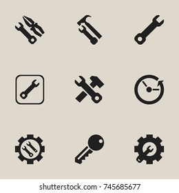 Set Of 9 Editable Toolkit Icons. Includes Symbols Such As Access, Instrument, Settings And More. Can Be Used For Web, Mobile, UI And Infographic Design.