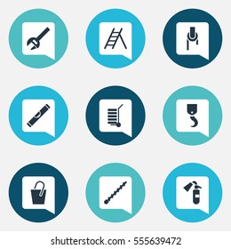 Set Of 9 Editable Tools Icons. Includes Symbols Such As Handle , Sprinkler, Sheave. Can Be Used For Web, Mobile, UI And Infographic Design.