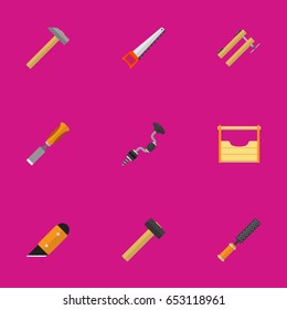 Set Of 9 Editable Tools Icons. Includes Symbols Such As Instruments, Rasp, Nag And More. Can Be Used For Web, Mobile, UI And Infographic Design.