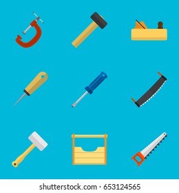 Set Of 9 Editable Tools Icons. Includes Symbols Such As Bodkin, Clinch, Saw And More. Can Be Used For Web, Mobile, UI And Infographic Design.