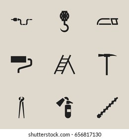 Set Of 9 Editable Tools Icons. Includes Symbols Such As Sprinkler, Pincers, Pipe And More. Can Be Used For Web, Mobile, UI And Infographic Design.