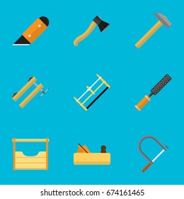 Set Of 9 Editable Tools Icons. Includes Symbols Such As Instruments , Rasp , Handsaw. Can Be Used For Web, Mobile, UI And Infographic Design.
