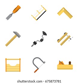 Set Of 9 Editable Tools Icons. Includes Symbols Such As Hacksaw, Boer, Bit And More. Can Be Used For Web, Mobile, UI And Infographic Design.