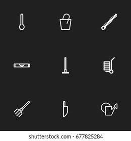 Set Of 9 Editable Tools Icons. Includes Symbols Such As Carriage, Tablespoon, Rotating Bit And More. Can Be Used For Web, Mobile, UI And Infographic Design.