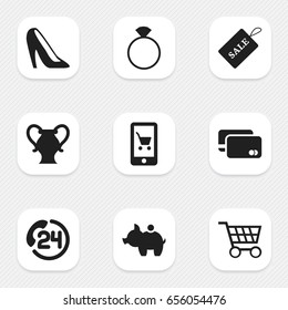 Set Of 9 Editable Trade Icons. Includes Symbols Such As Stiletto, Backing Call, Cart And More. Can Be Used For Web, Mobile, UI And Infographic Design.