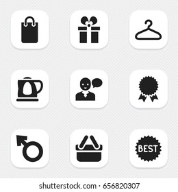 Set Of 9 Editable Trade Icons. Includes Symbols Such As Suspender, Shopping Case, Teapot And More. Can Be Used For Web, Mobile, UI And Infographic Design.