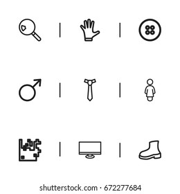 Set Of 9 Editable Trade Icons. Includes Symbols Such As Female Sign, Button, Search And More. Can Be Used For Web, Mobile, UI And Infographic Design.