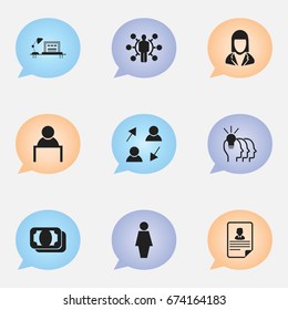 Set Of 9 Editable Trade Icons. Includes Symbols Such As Currency, Talent, Cv And More. Can Be Used For Web, Mobile, UI And Infographic Design.