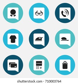 Set Of 9 Editable Trade Icons. Includes Symbols Such As Loan Card, Boy Blouse, Telephone And More. Can Be Used For Web, Mobile, UI And Infographic Design.