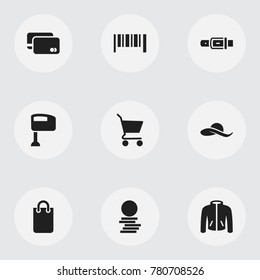 Set of 9 editable trade icons. Includes symbols such as stir, strap, clothes and more. Can be used for web, mobile, UI and infographic design.
