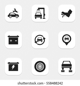 Set Of 9 Editable Traffic Icons. Includes Symbols Such As Auto Repair, Treadle, Pointer And More. Can Be Used For Web, Mobile, UI And Infographic Design.