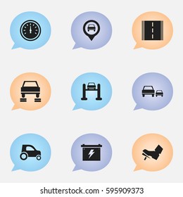 Set Of 9 Editable Traffic Icons. Includes Symbols Such As Pointer, Highway, Race And More. Can Be Used For Web, Mobile, UI And Infographic Design.