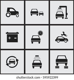 Set Of 9 Editable Traffic Icons. Includes Symbols Such As Accumulator, Race, Automotive Fix And More. Can Be Used For Web, Mobile, UI And Infographic Design.