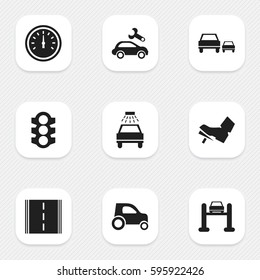 Set Of 9 Editable Traffic Icons. Includes Symbols Such As Speed Control, Car Lave, Vehicle Car And More. Can Be Used For Web, Mobile, UI And Infographic Design.