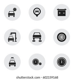 Set Of 9 Editable Traffic Icons. Includes Symbols Such As Tire, Accumulator, Car Lave And More. Can Be Used For Web, Mobile, UI And Infographic Design.